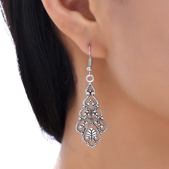 GlitzBlitz Boutique Jewelry - Any 2/$20! Silver Open Work Boho Drop Earrings